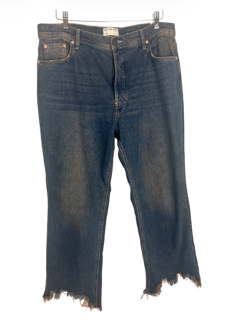 We The Free FP Maggie Mud Rise Straight Leg Jeans Chalk Alley Blue Size 31